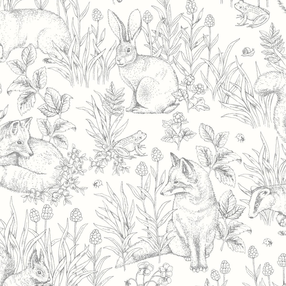 NWT Forest Friends 7478 Borastapeter Wallpaper Hygge Cottagecore Fox Badger Bugs